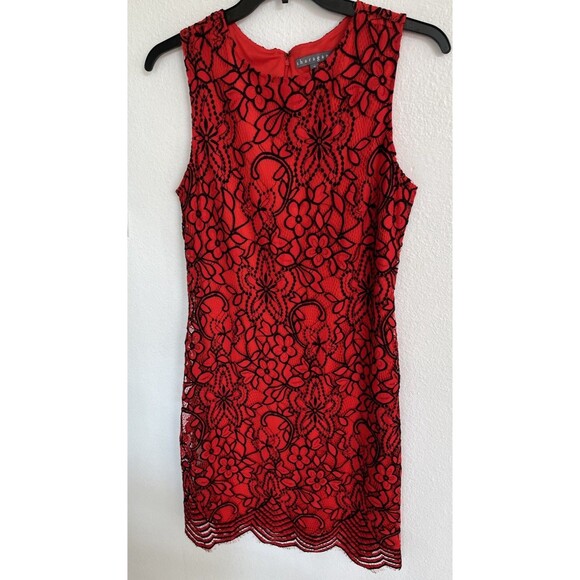 Sharagano Dresses & Skirts - Sharagano Floral Lace Overlay Womens Cocktail Dress Size 14 Red Black Classic